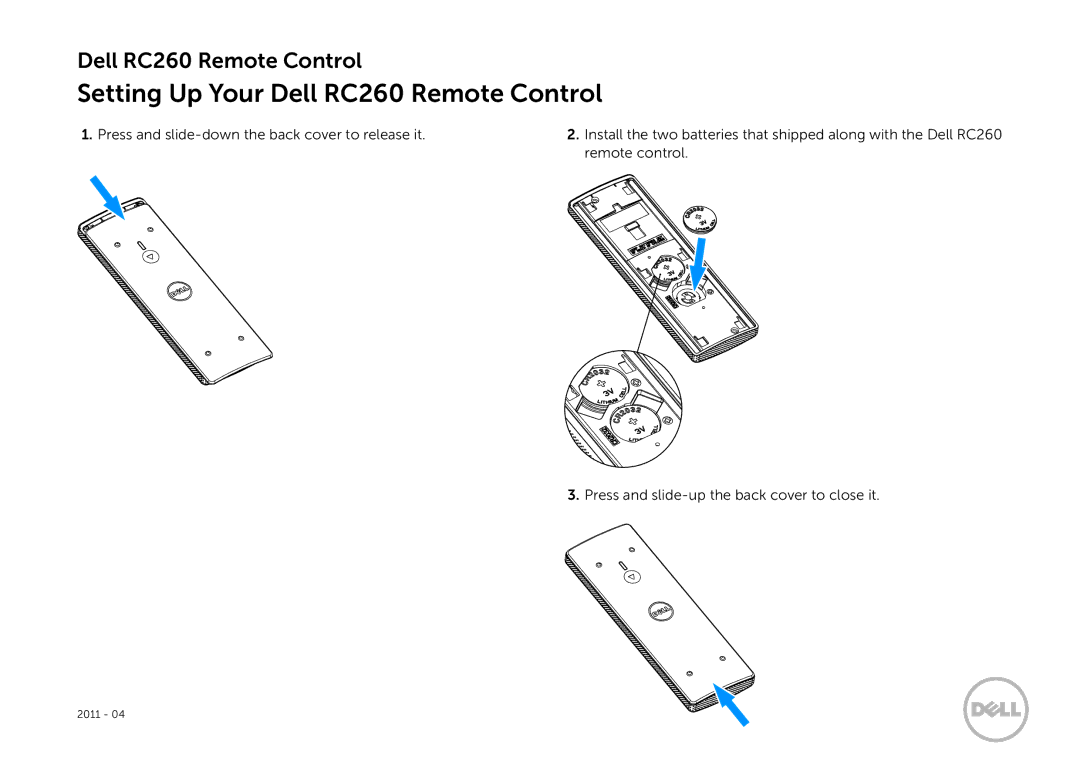 Dell manual Setting Up Your Dell RC260 Remote Control 