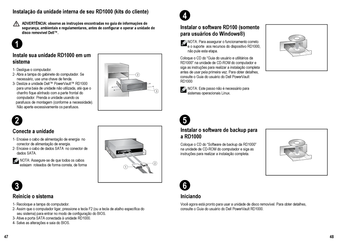 Dell Instalação da unidade interna de seu RD1000 kits do cliente, Instale sua unidade RD1000 em um sistema, Iniciando 