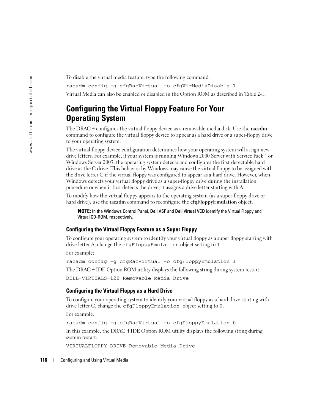 Dell Remote Access Controller 4 Firmware Version 1.30 manual Configuring the Virtual Floppy Feature as a Super Floppy 