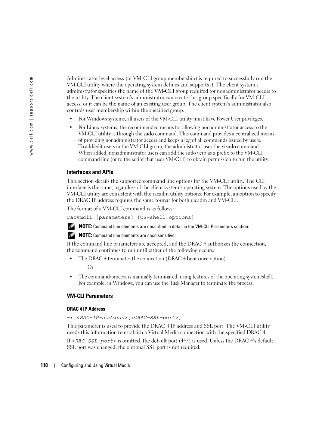 Dell Remote Access Controller 4 Firmware Version 1.30 manual Interfaces and APIs, VM-CLI Parameters, Drac 4 IP Address 