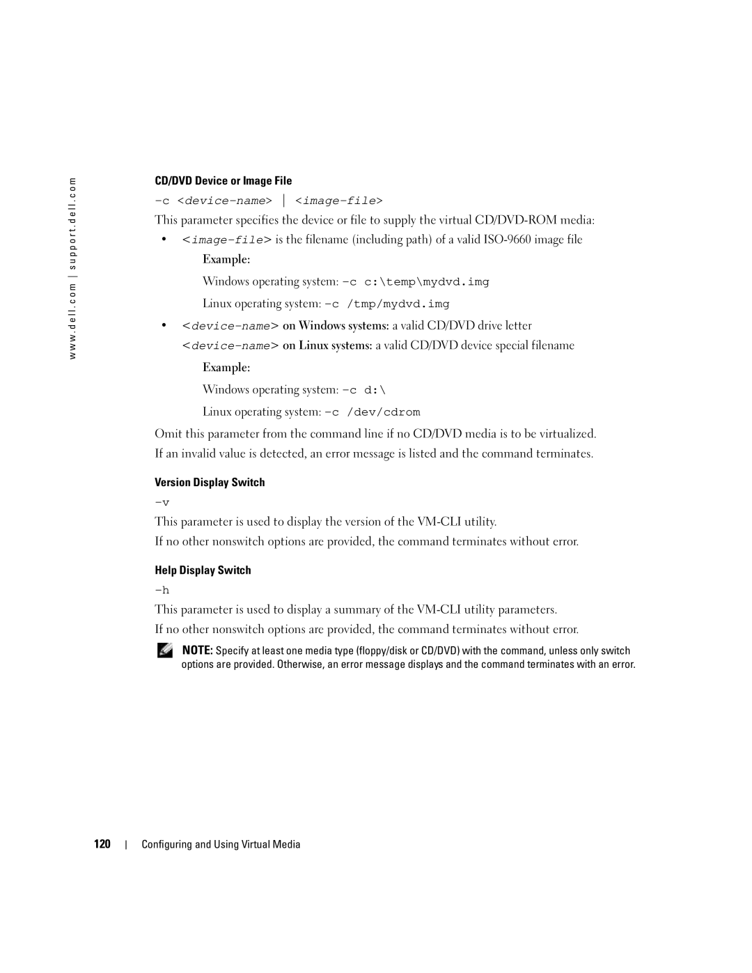 Dell Remote Access Controller 4 Firmware Version 1.30 manual CD/DVD Device or Image File, Cdevice-name image-file 