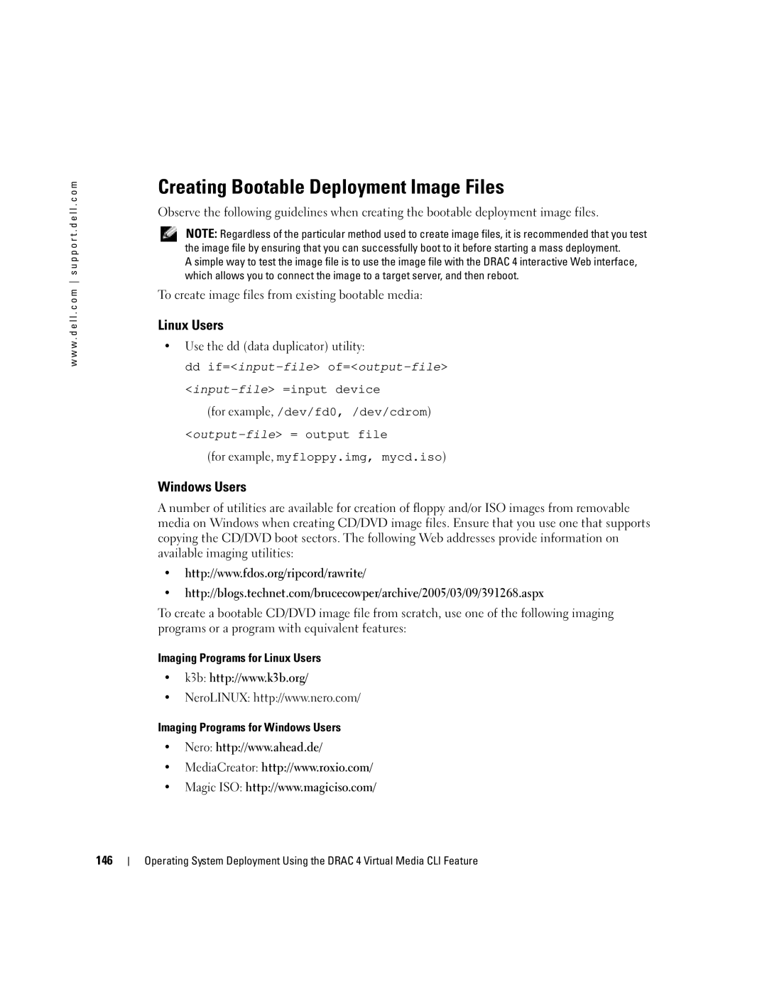 Dell Remote Access Controller 4 Firmware Version 1.30 Creating Bootable Deployment Image Files, Linux Users, Windows Users 