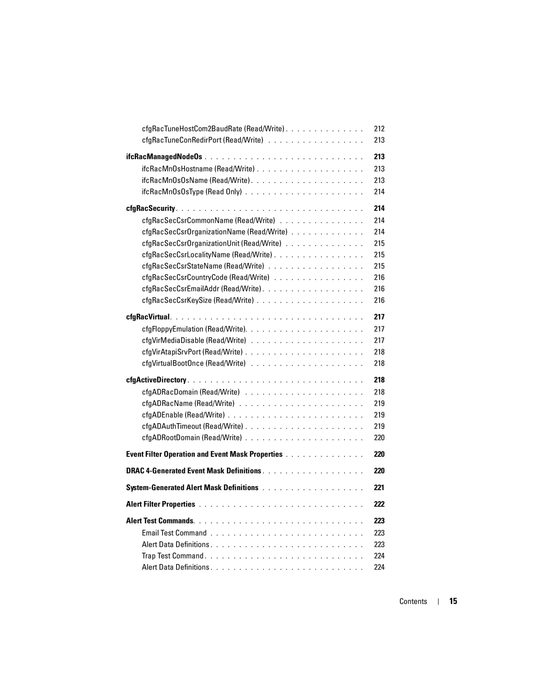 Dell Remote Access Controller 4 Firmware Version 1.30 manual 214, 217, 218, 219, 220, 222, 223, 224 