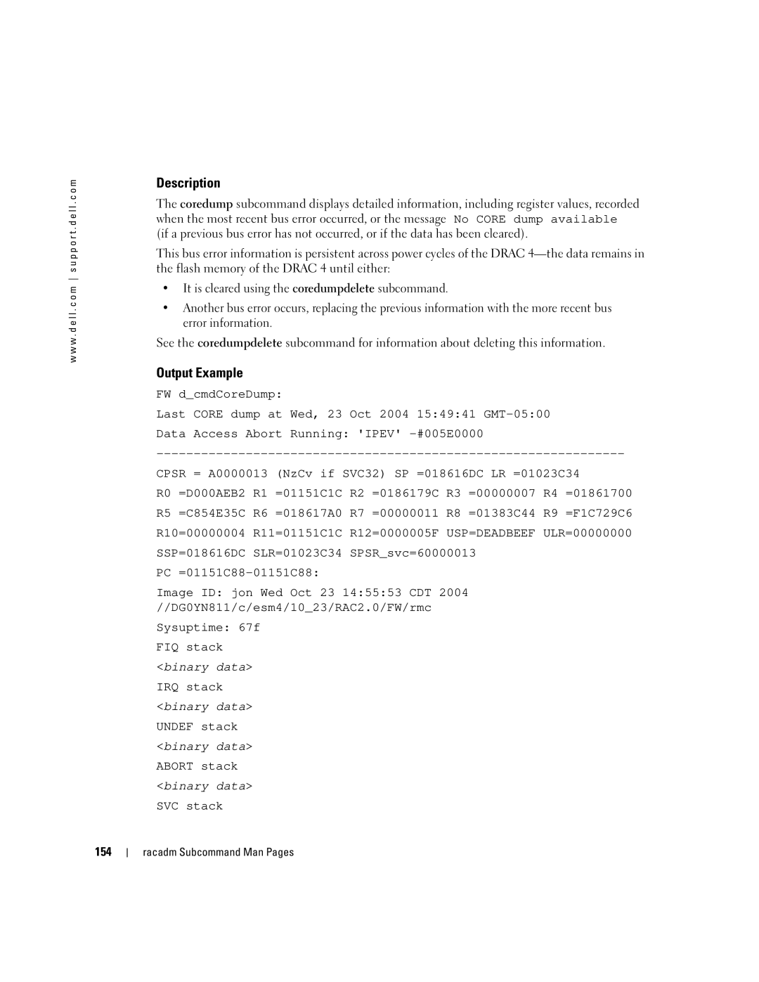 Dell Remote Access Controller 4 Firmware Version 1.30 manual Output Example, 154 