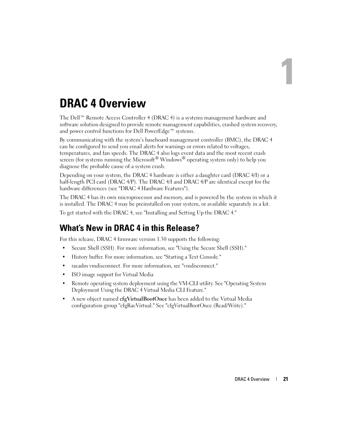 Dell Remote Access Controller 4 Firmware Version 1.30 manual What’s New in Drac 4 in this Release?, Drac 4 Overview 