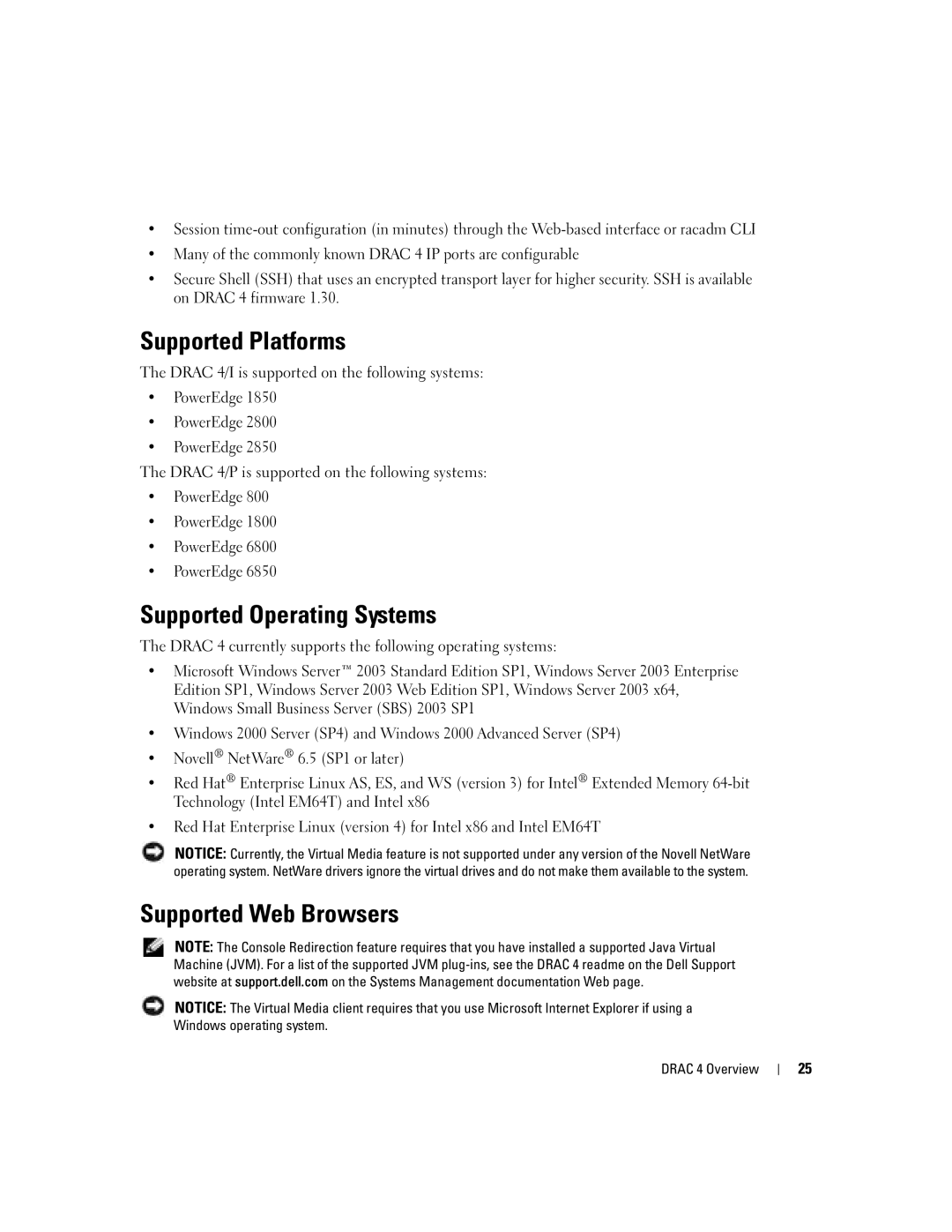 Dell Remote Access Controller 4 Firmware Version 1.30 manual Supported Platforms, Supported Operating Systems 