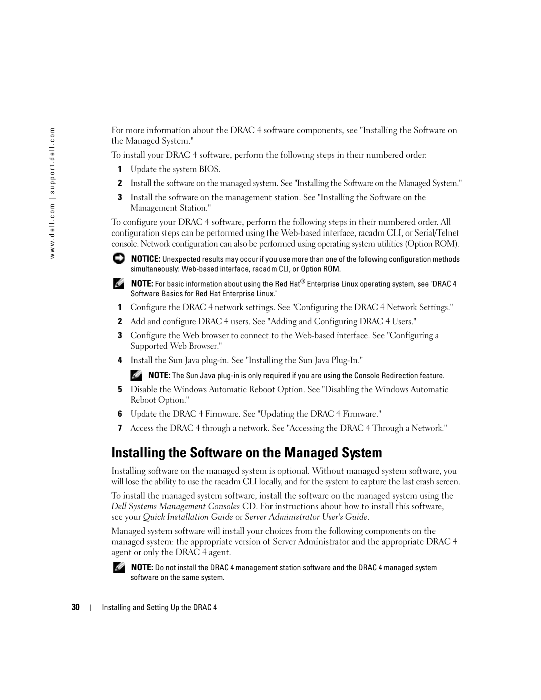 Dell Remote Access Controller 4 Firmware Version 1.30 manual Installing the Software on the Managed System 