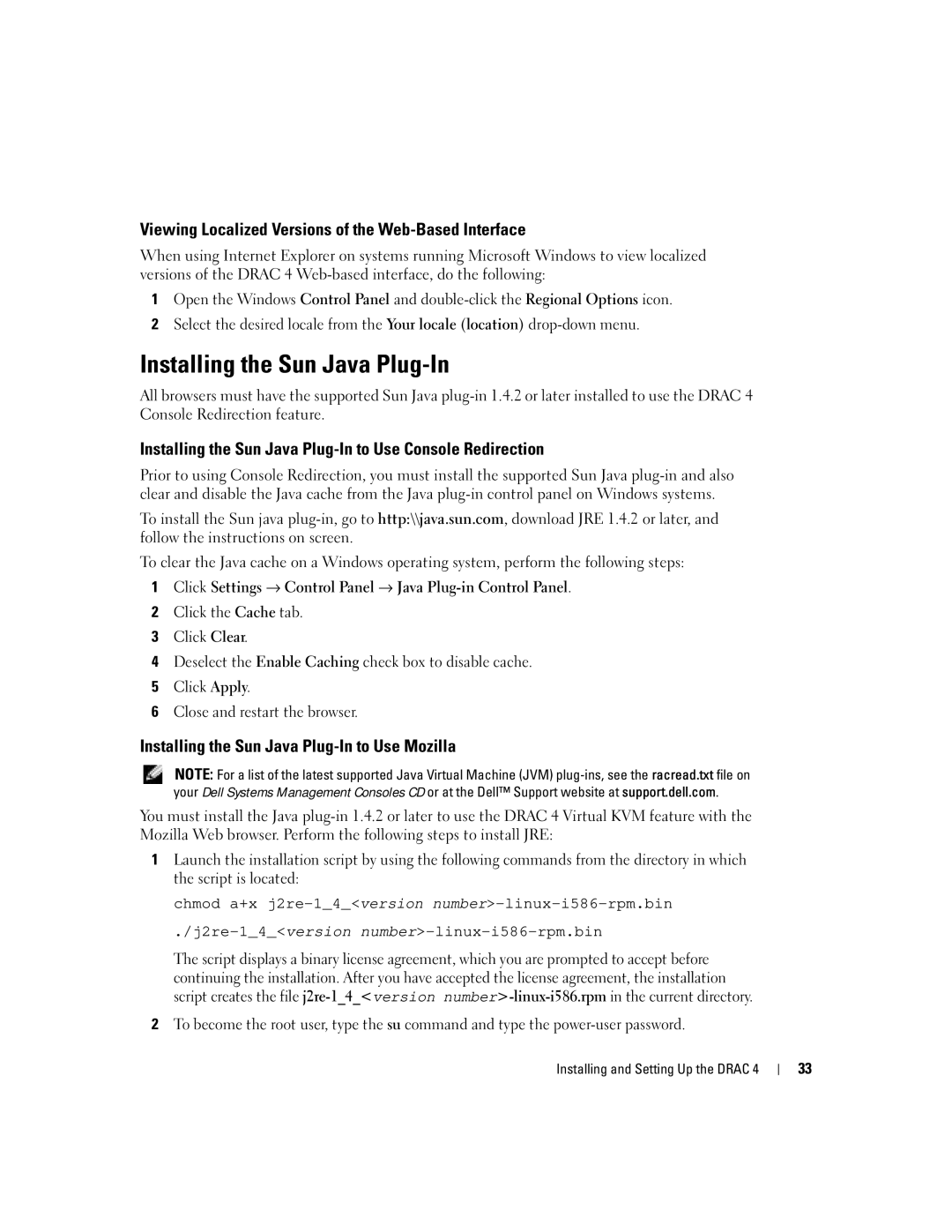 Dell Remote Access Controller 4 Firmware Version 1.30 manual Installing the Sun Java Plug-In 