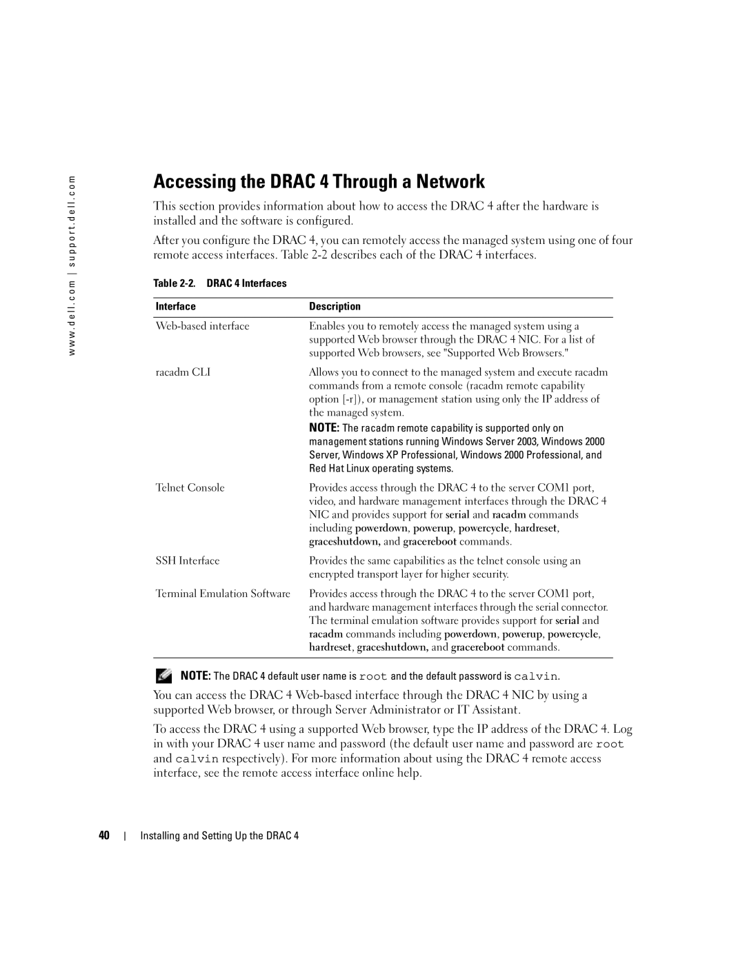 Dell Remote Access Controller 4 Firmware Version 1.30 manual Accessing the Drac 4 Through a Network 