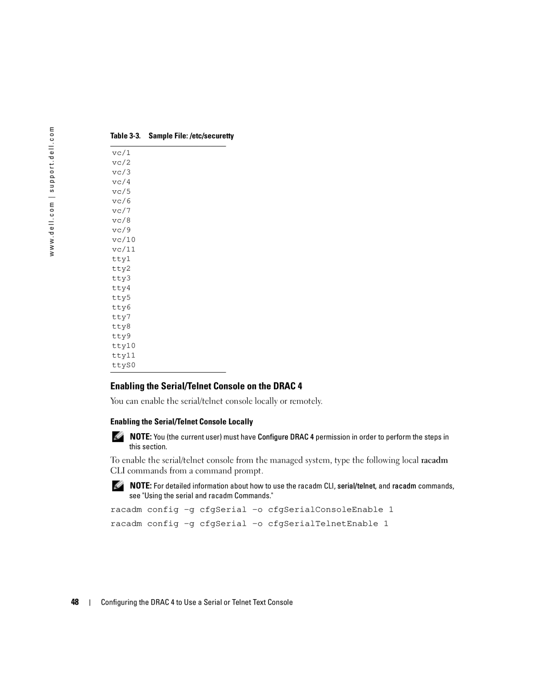 Dell Remote Access Controller 4 Firmware Version 1.30 manual Enabling the Serial/Telnet Console on the Drac 