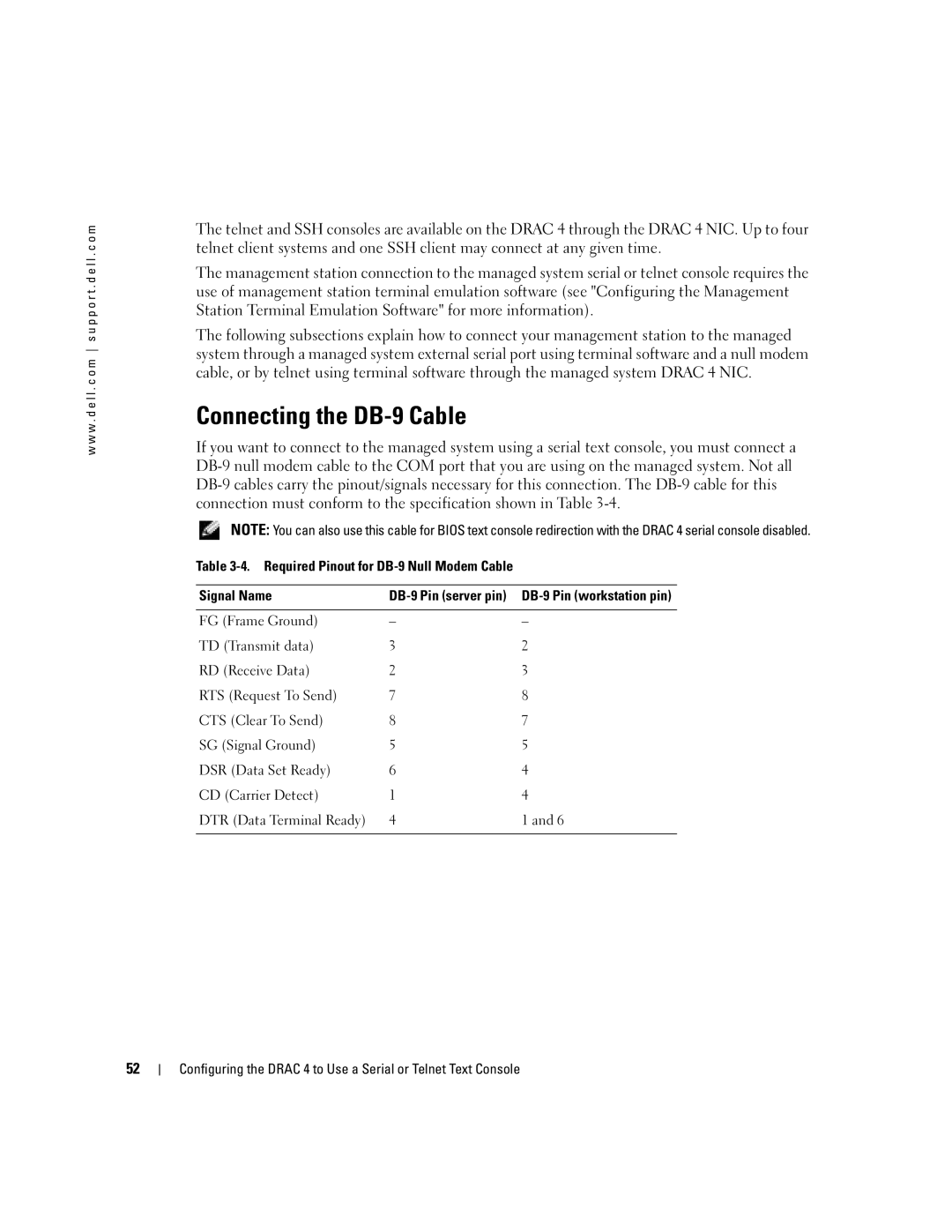 Dell Remote Access Controller 4 Firmware Version 1.30 manual Connecting the DB-9 Cable 