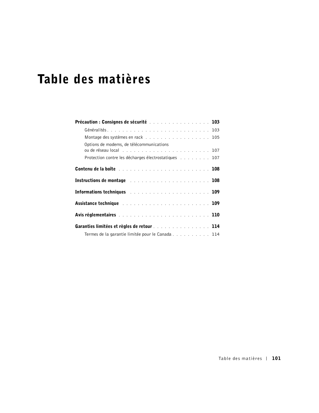 Dell RPS-60, 6P317 setup guide Table des matières 