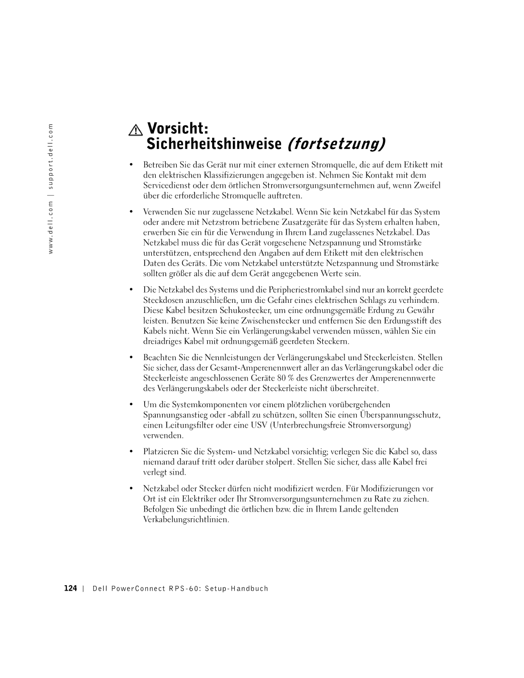 Dell 6P317, RPS-60 setup guide Vorsicht Sicherheitshinweise fortsetzung 