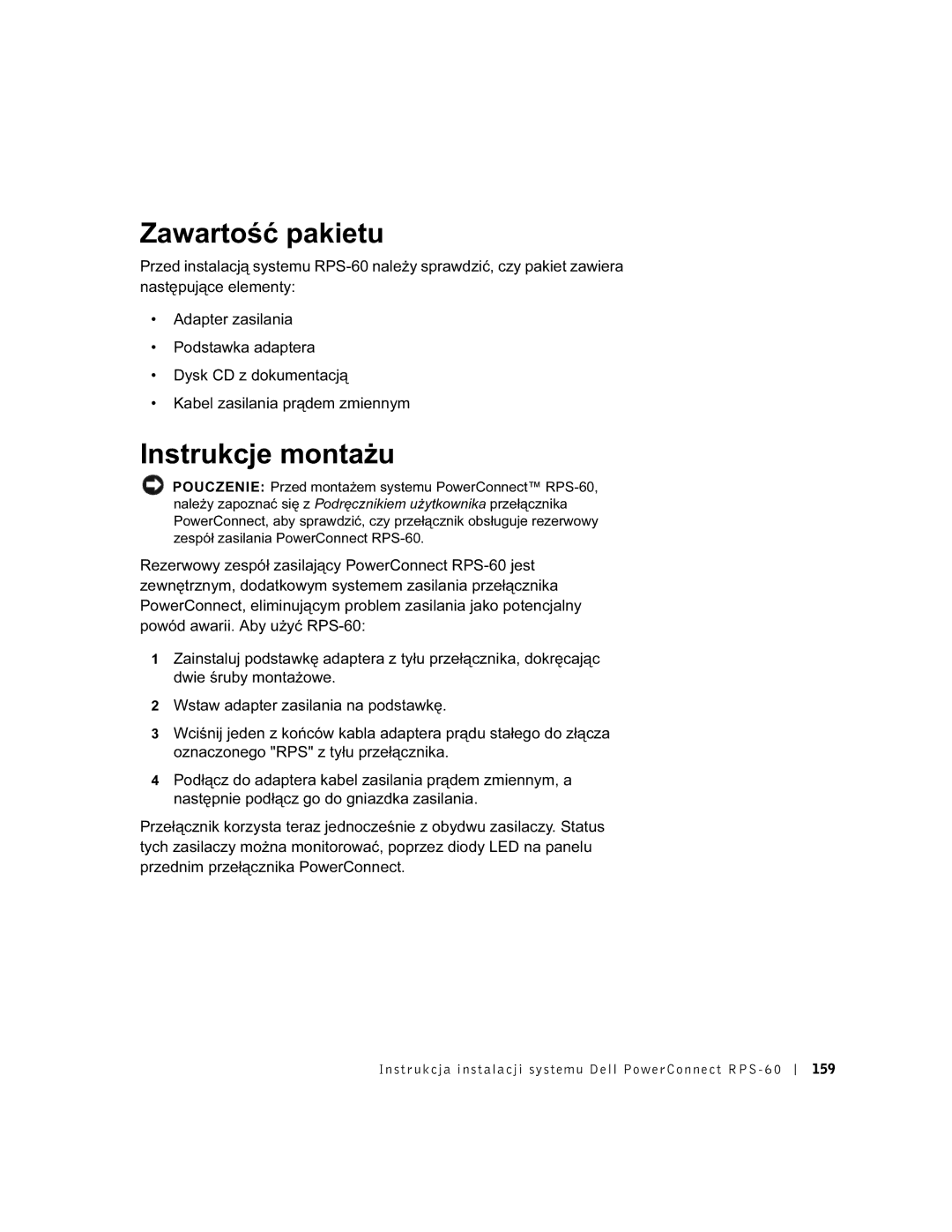 Dell RPS-60, 6P317 setup guide Zawartość pakietu, Instrukcje montażu 