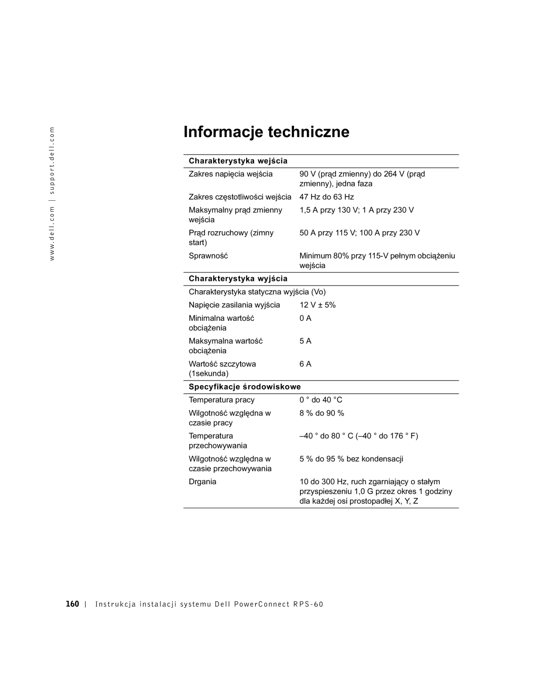 Dell 6P317, RPS-60 setup guide Informacje techniczne 