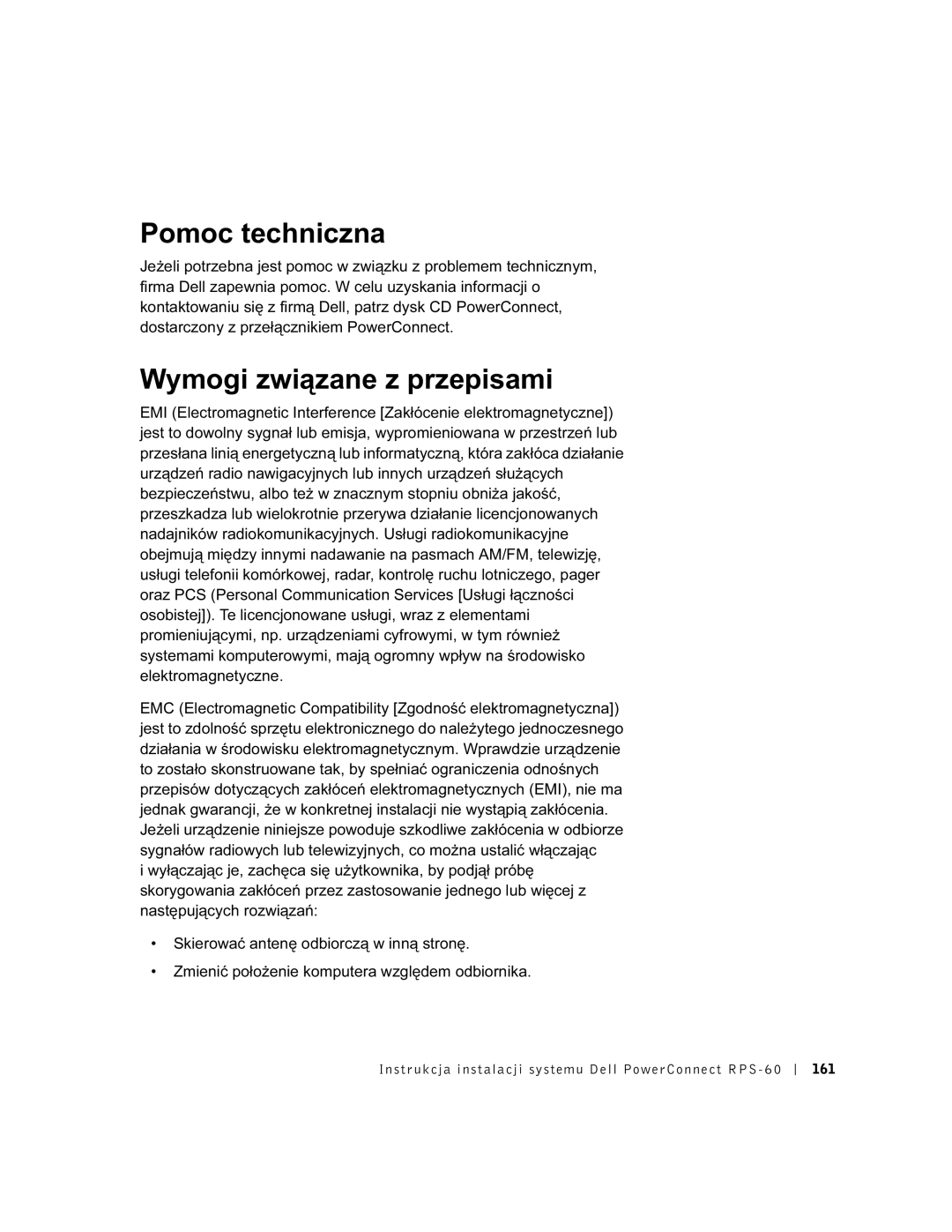 Dell RPS-60, 6P317 setup guide Pomoc techniczna, Wymogi związane z przepisami 