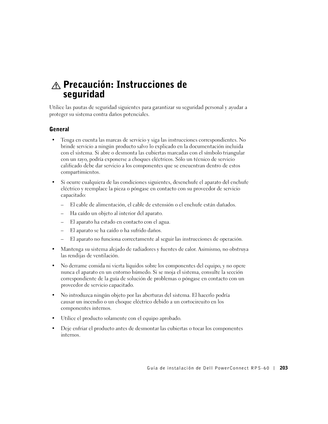 Dell RPS-60, 6P317 setup guide Precaución Instrucciones de seguridad, General 