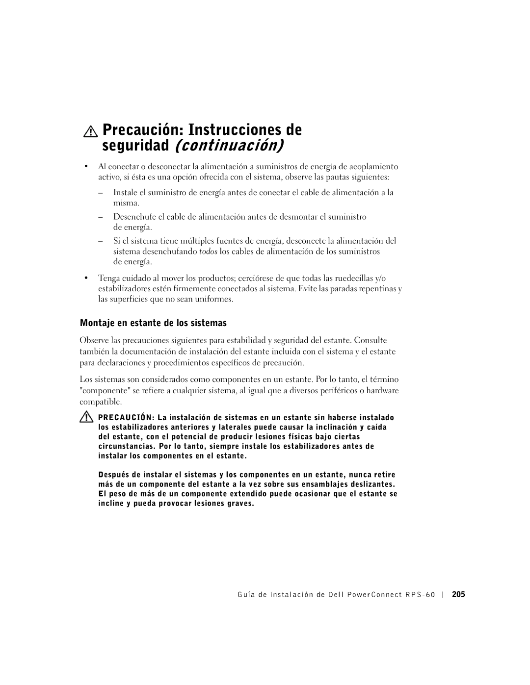 Dell RPS-60, 6P317 setup guide Montaje en estante de los sistemas 