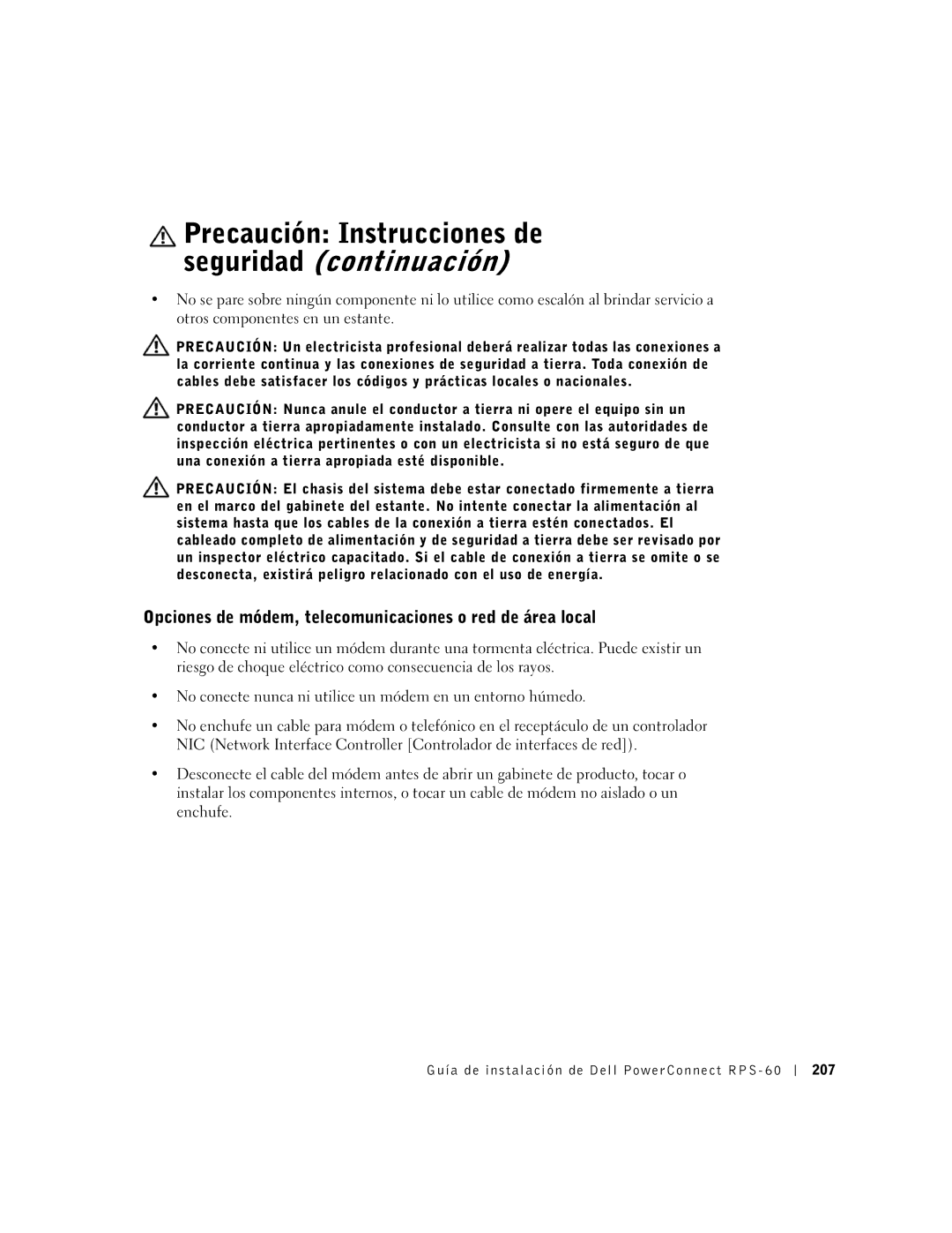 Dell RPS-60, 6P317 setup guide Opciones de módem, telecomunicaciones o red de área local 