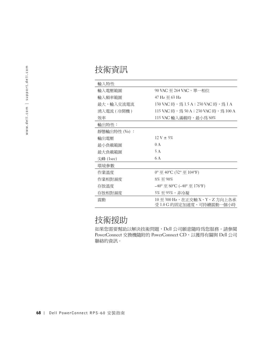 Dell 6P317, RPS-60 setup guide 技術資訊, 技術援助 