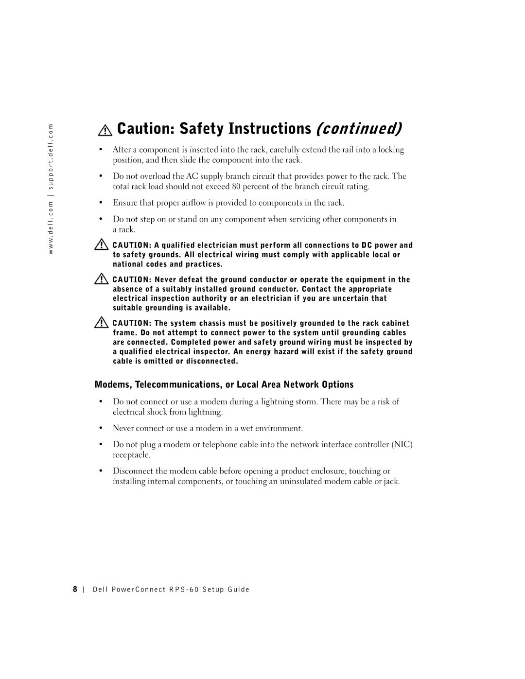 Dell 6P317, RPS-60 setup guide Modems, Telecommunications, or Local Area Network Options 