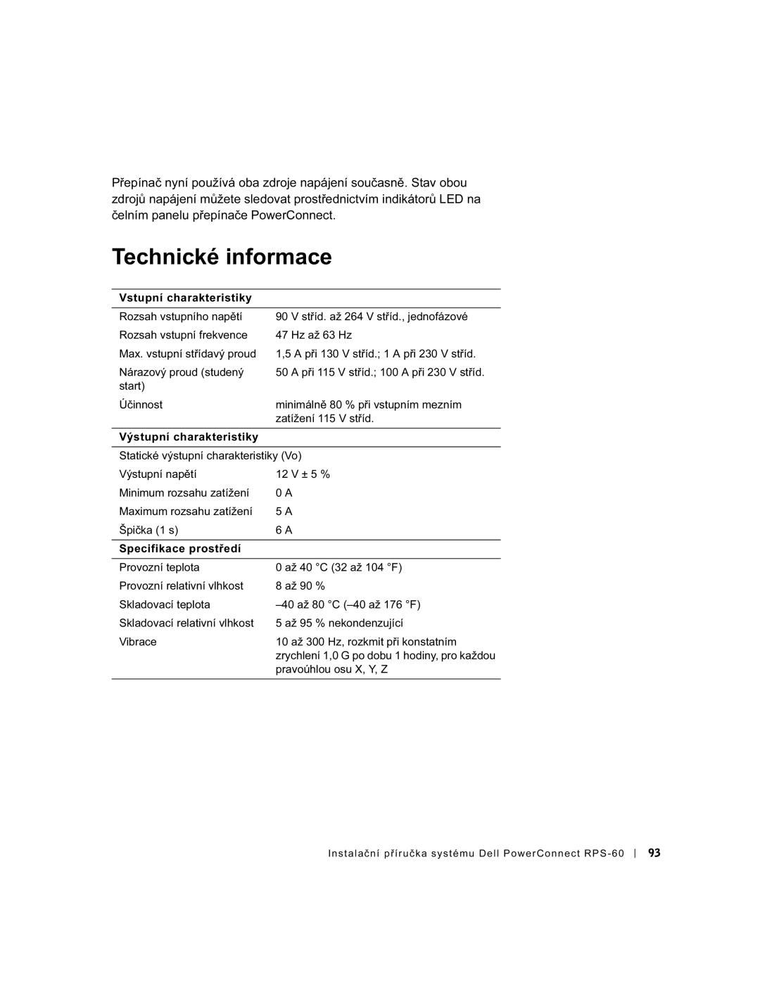 Dell RPS-60, 6P317 setup guide Technické informace 