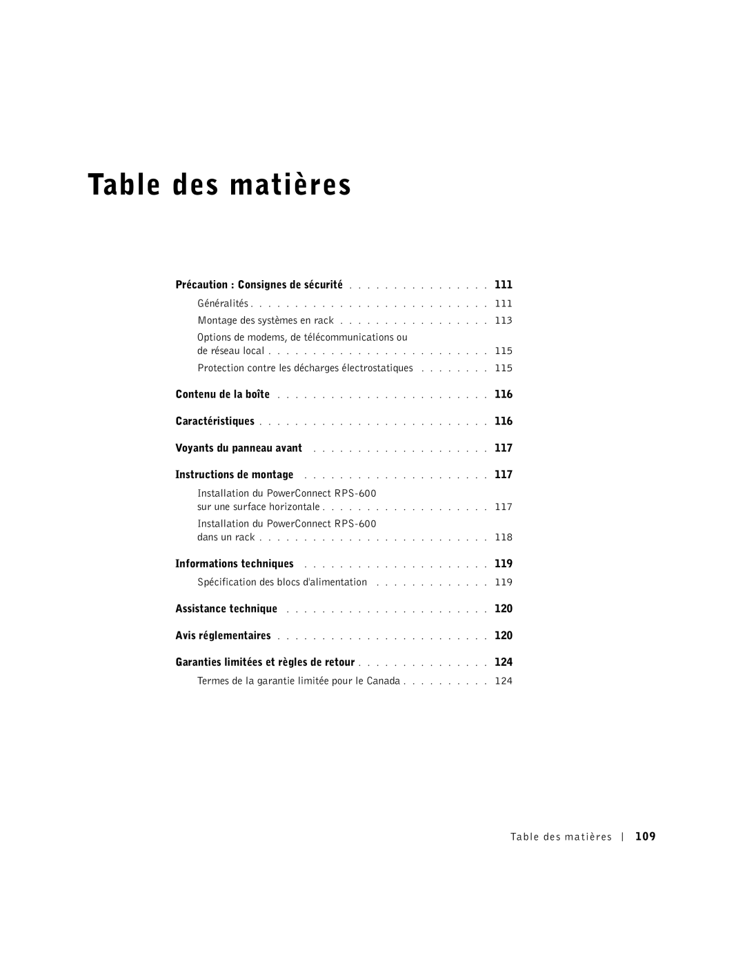 Dell RPS-600, 2T227 setup guide Table des matières 