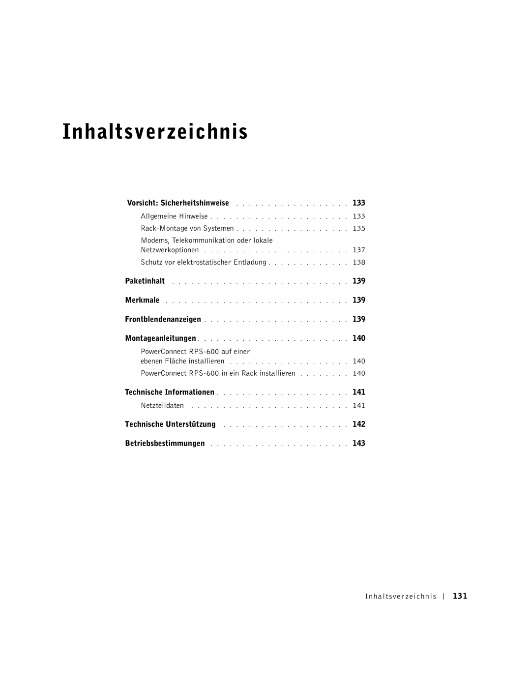 Dell RPS-600, 2T227 setup guide Inhaltsverzeichnis 