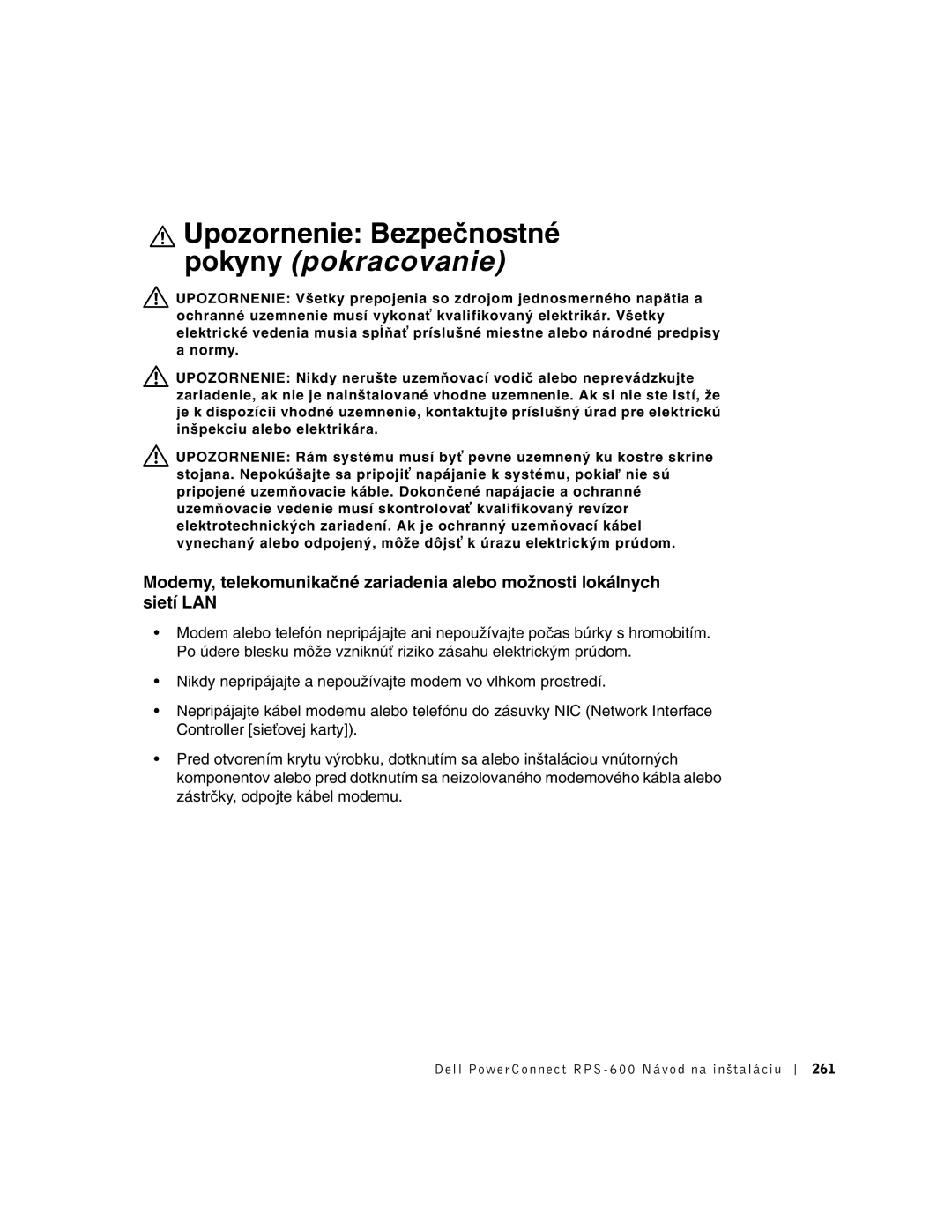 Dell RPS-600, 2T227 setup guide Dell PowerConnect RPS -600 Návod na inštaláciu 261 