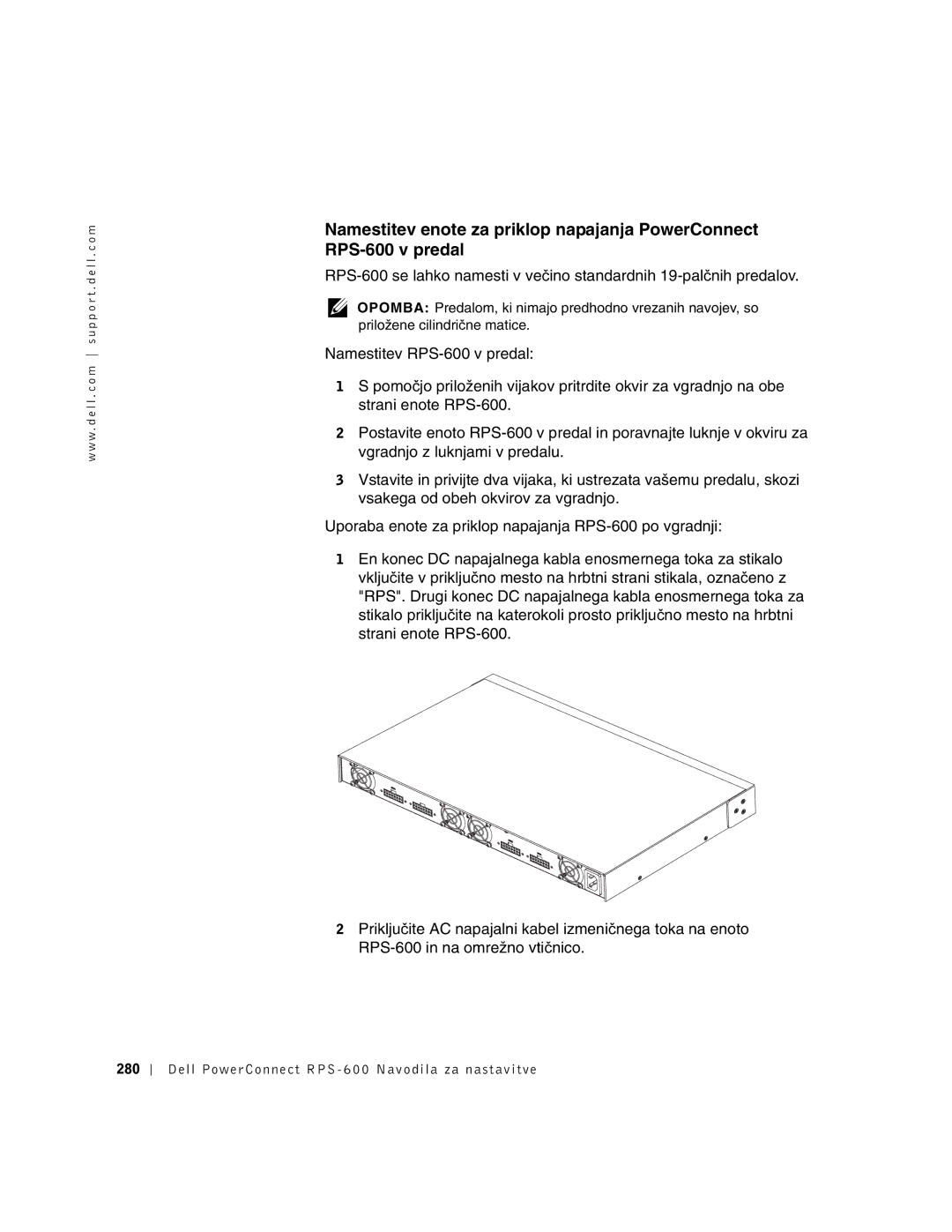 Dell 2T227, RPS-600 setup guide Dell PowerConnect RPS 600 Navodila za nastavitve 