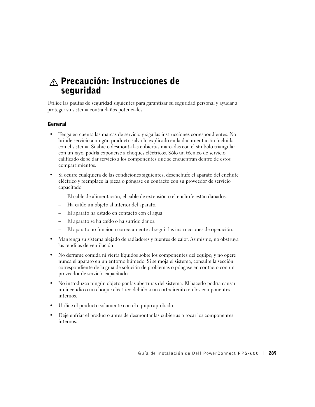 Dell RPS-600, 2T227 setup guide Precaución Instrucciones de seguridad, General 