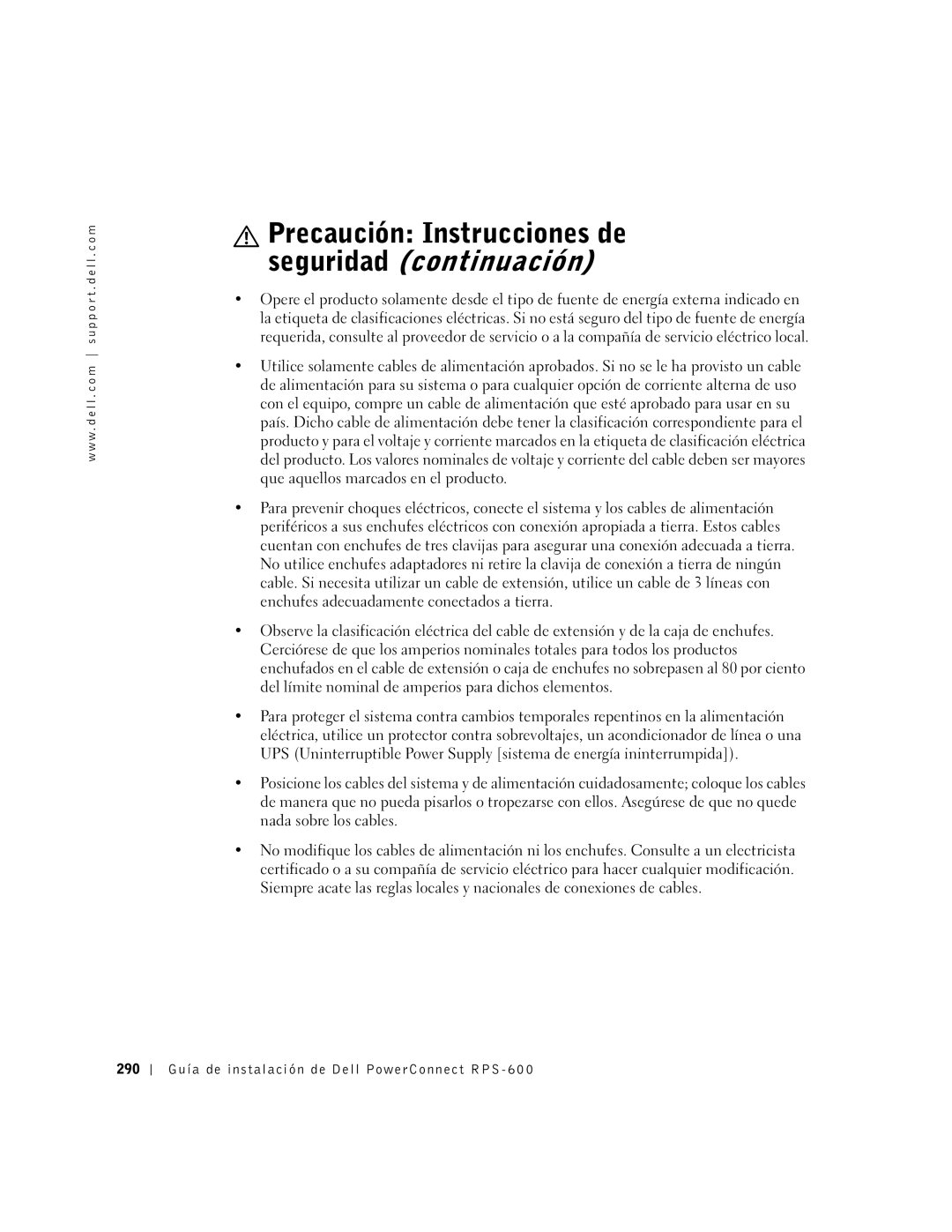 Dell 2T227, RPS-600 setup guide Precaución Instrucciones de Seguridad continuación 