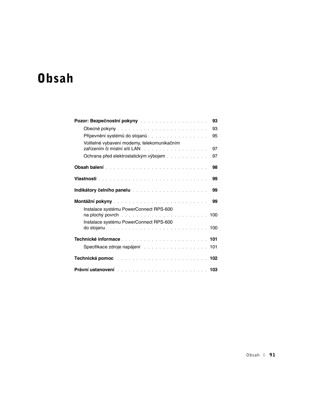 Dell RPS-600, 2T227 setup guide Obsah 