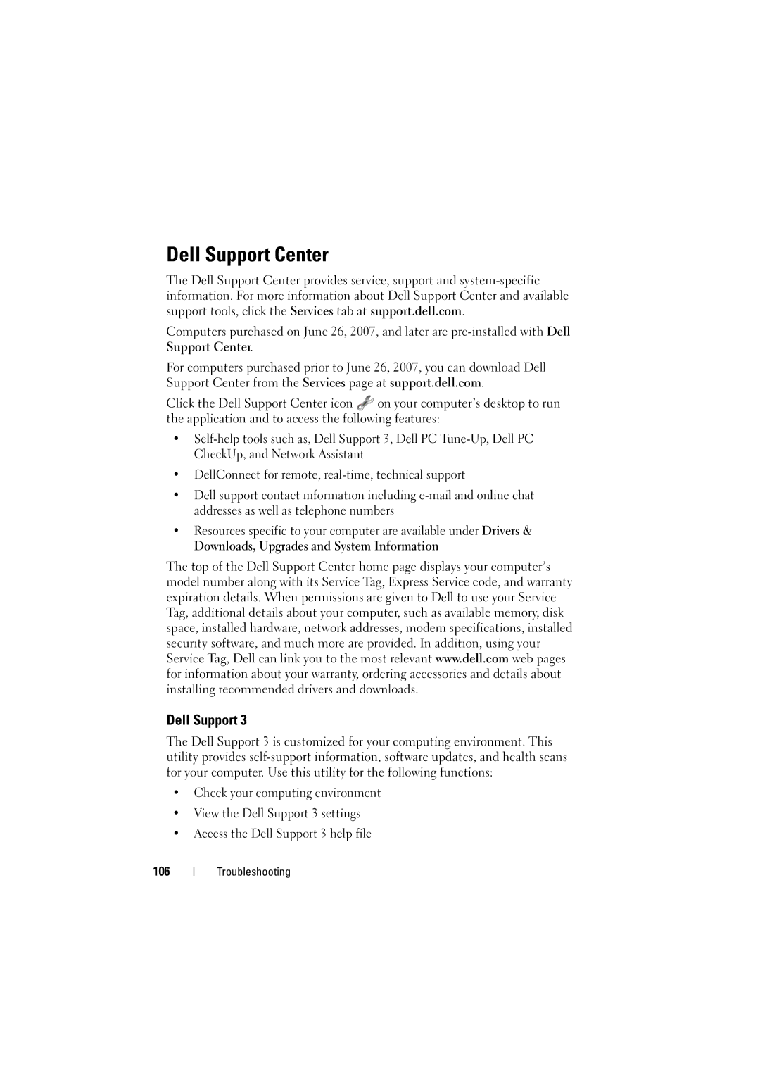 Dell RT722, PP22L owner manual Dell Support Center, 106 