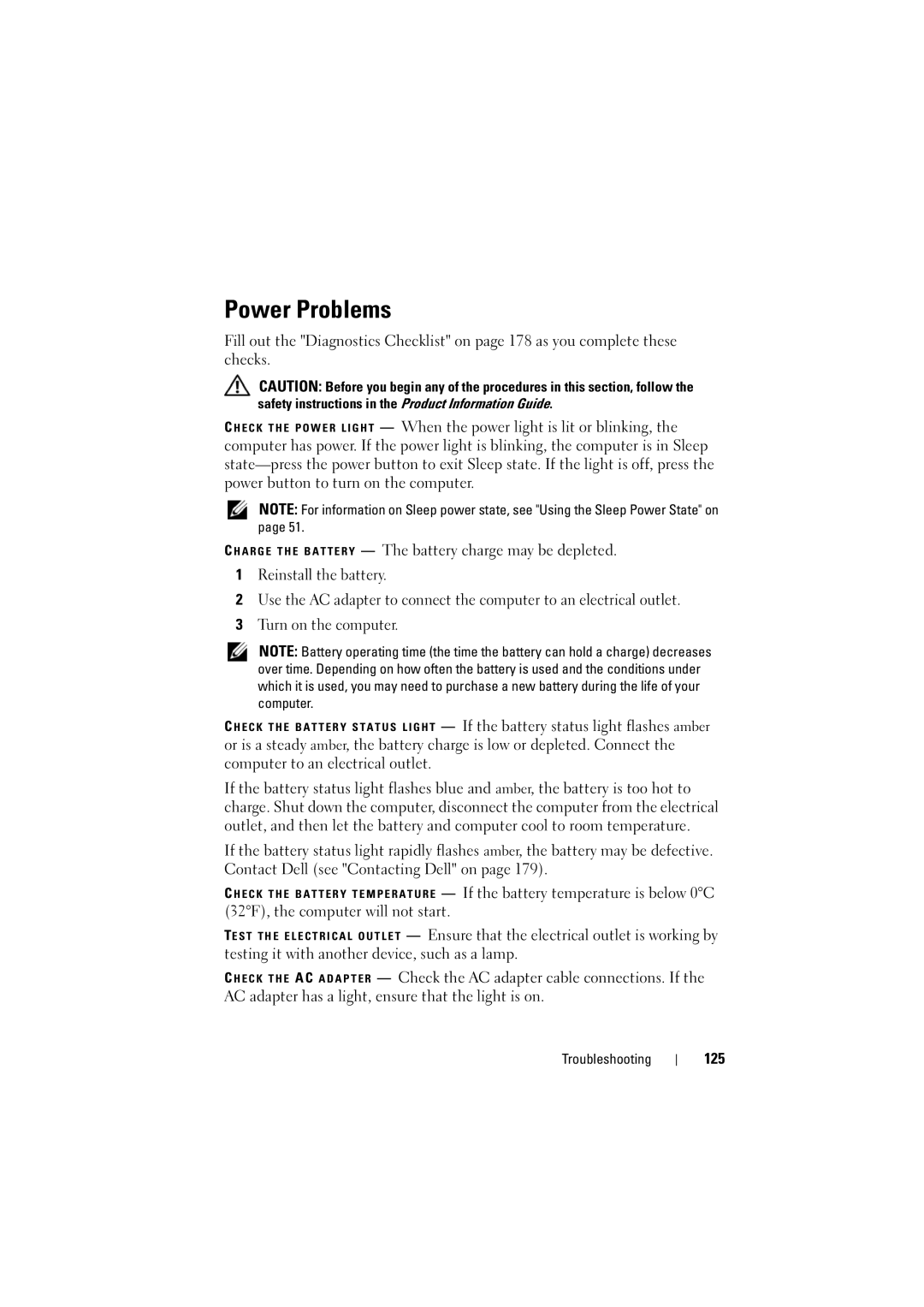 Dell PP22L, RT722 owner manual Power Problems, 125 