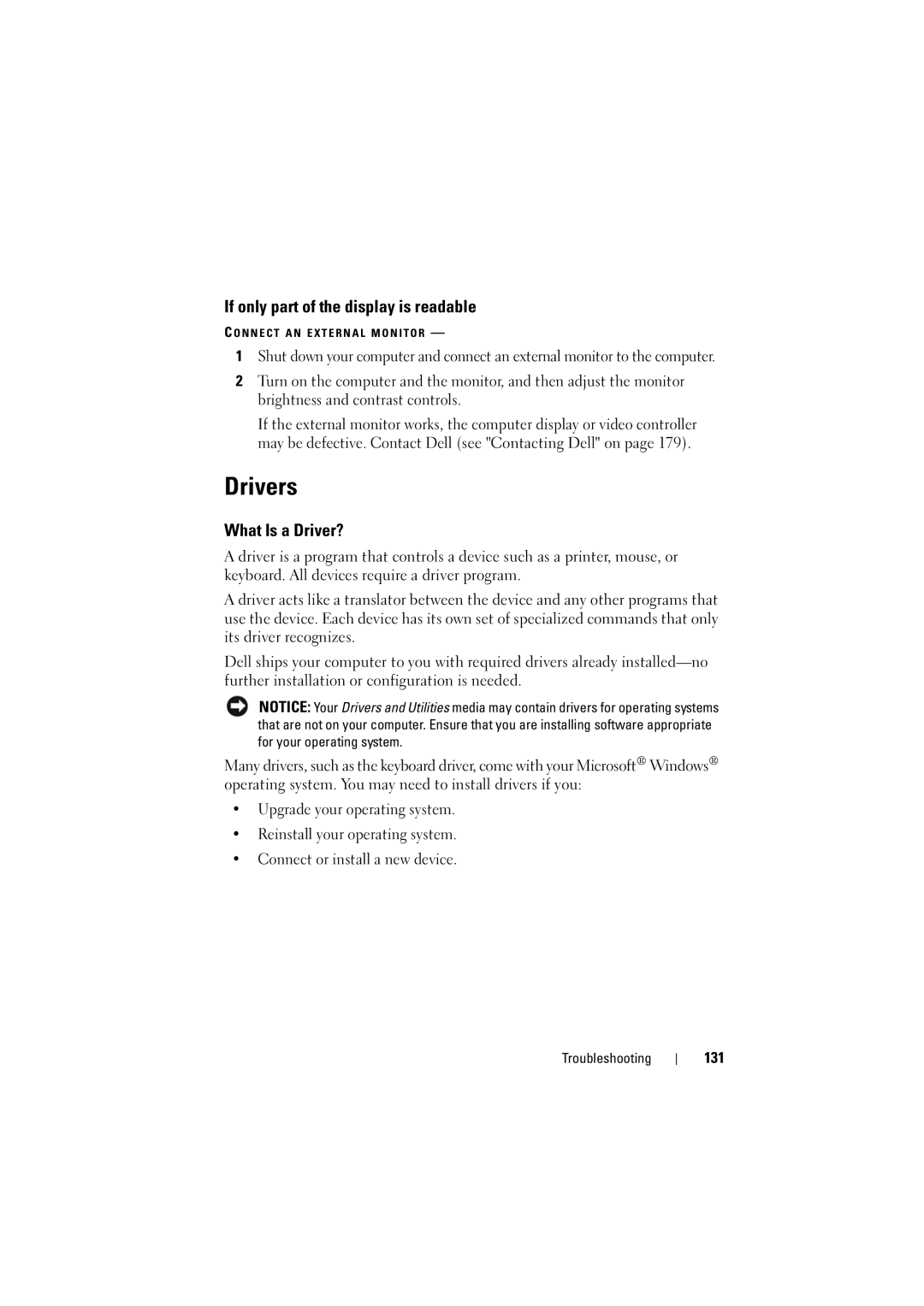 Dell PP22L, RT722 owner manual Drivers, If only part of the display is readable, What Is a Driver?, 131 