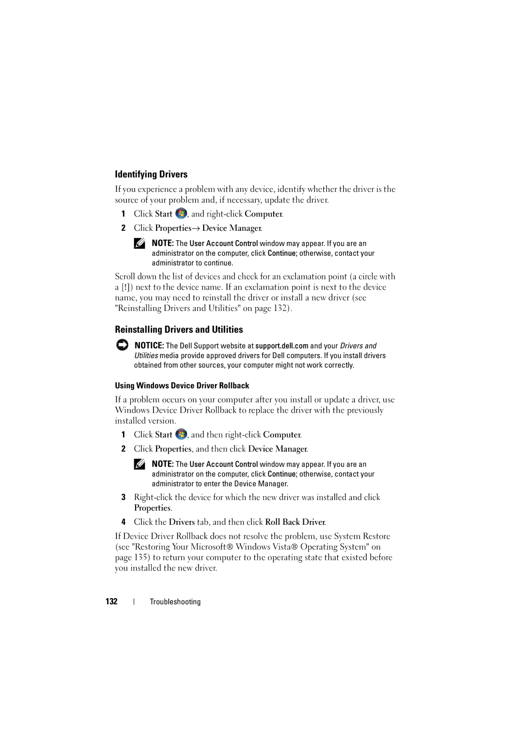 Dell RT722, PP22L owner manual Identifying Drivers, Reinstalling Drivers and Utilities, Click Properties→ Device Manager 