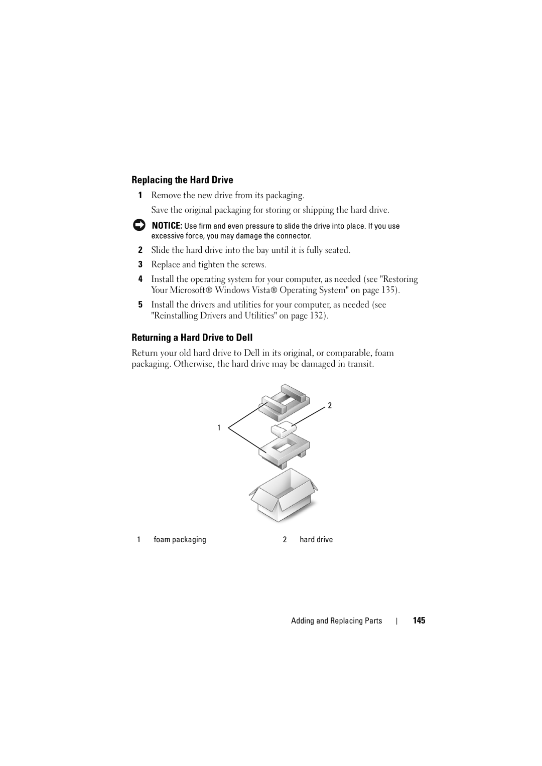 Dell PP22L, RT722 owner manual Replacing the Hard Drive, Returning a Hard Drive to Dell, 145 