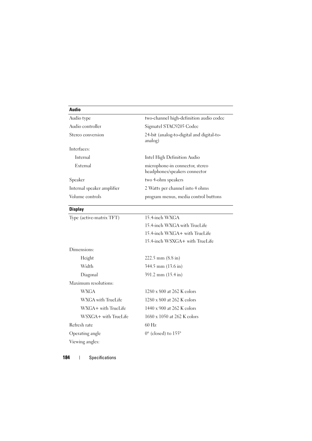 Dell RT722, PP22L owner manual 184, Wxga 