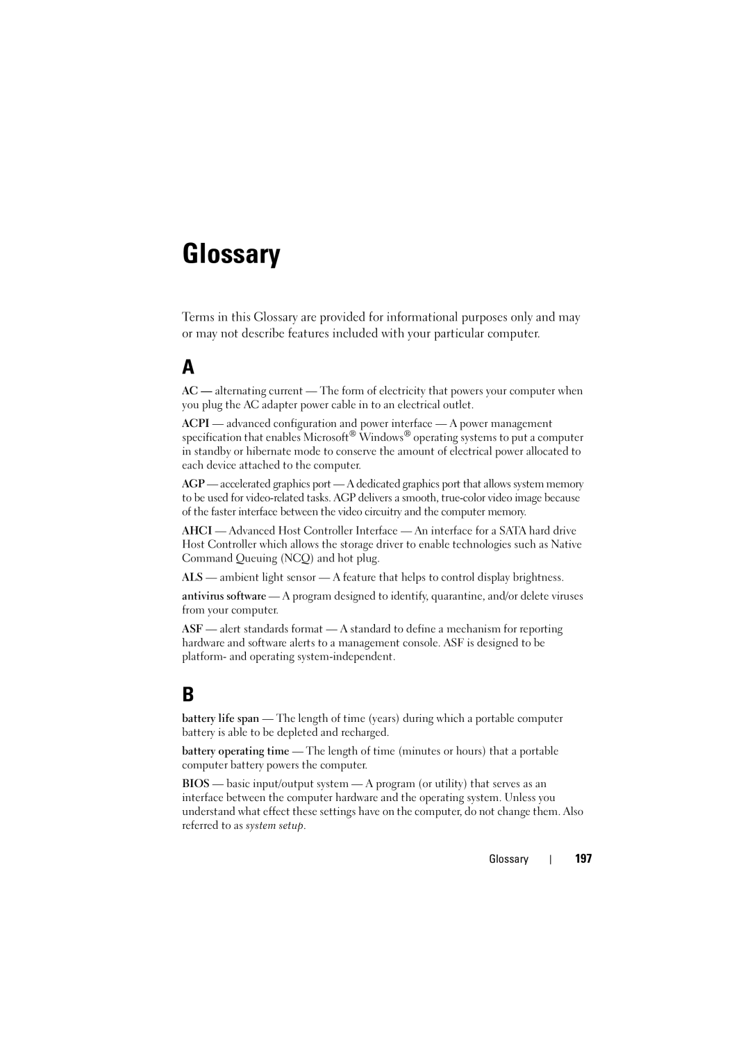 Dell PP22L, RT722 owner manual Glossary, 197 