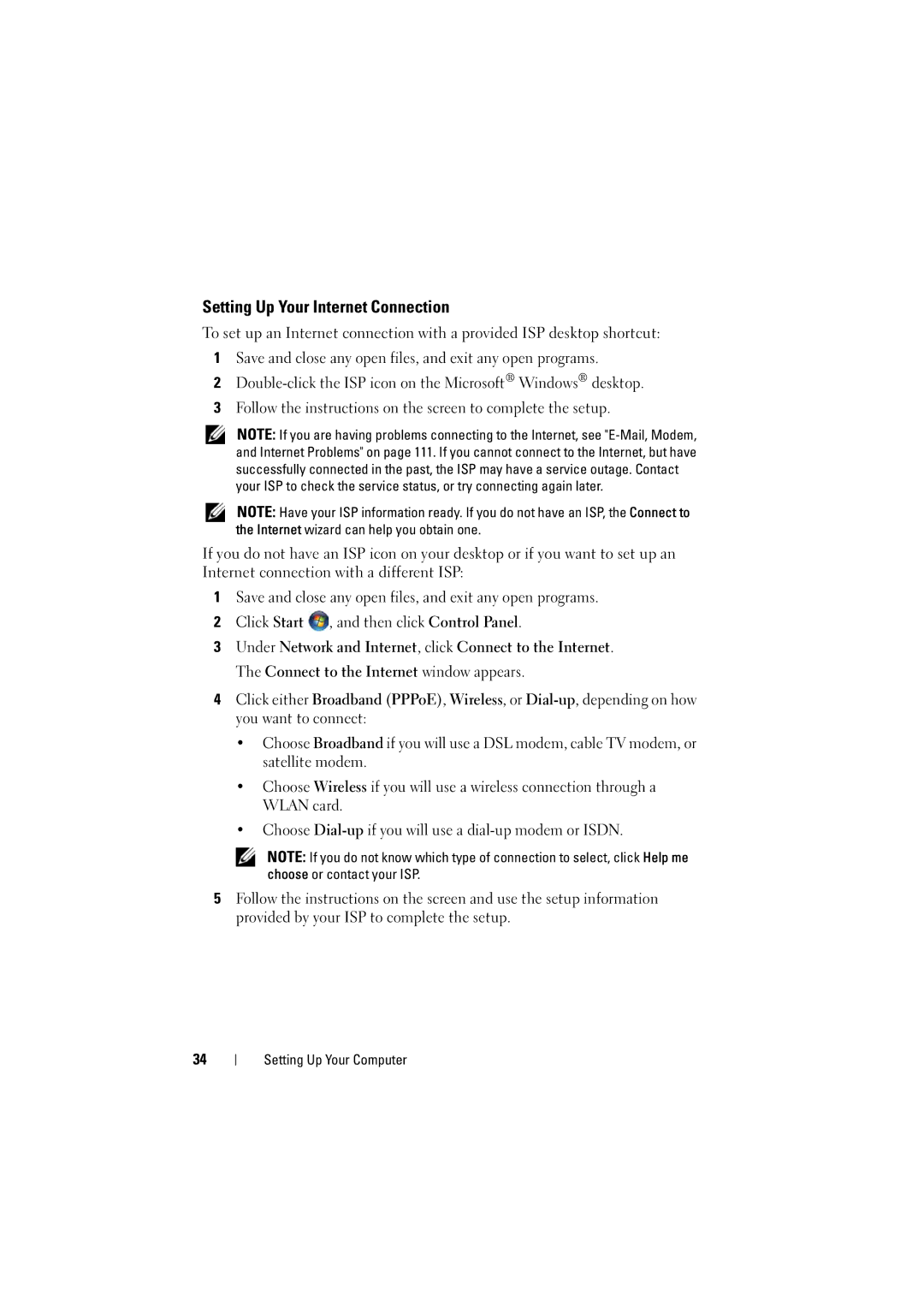 Dell RT722, PP22L owner manual Setting Up Your Internet Connection 