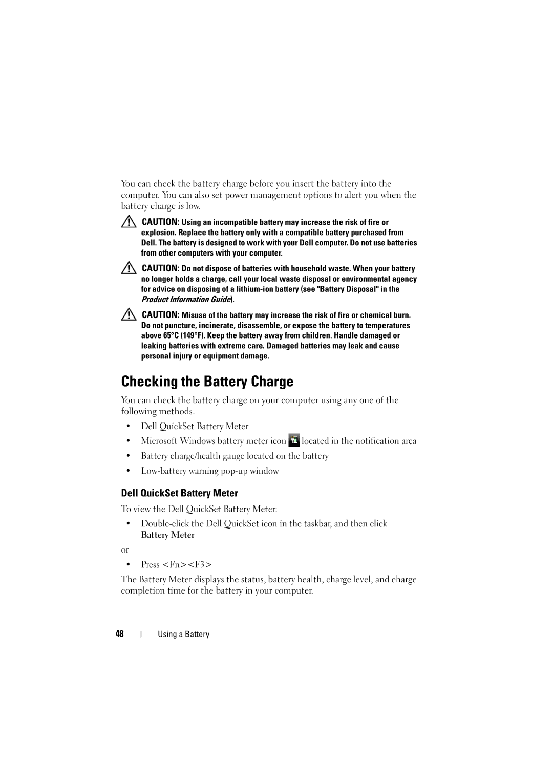 Dell RT722, PP22L owner manual Checking the Battery Charge, Dell QuickSet Battery Meter 