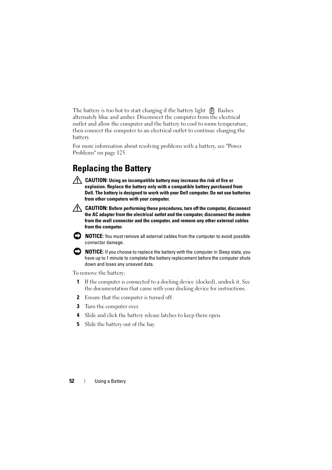 Dell RT722, PP22L owner manual Replacing the Battery, To remove the battery 