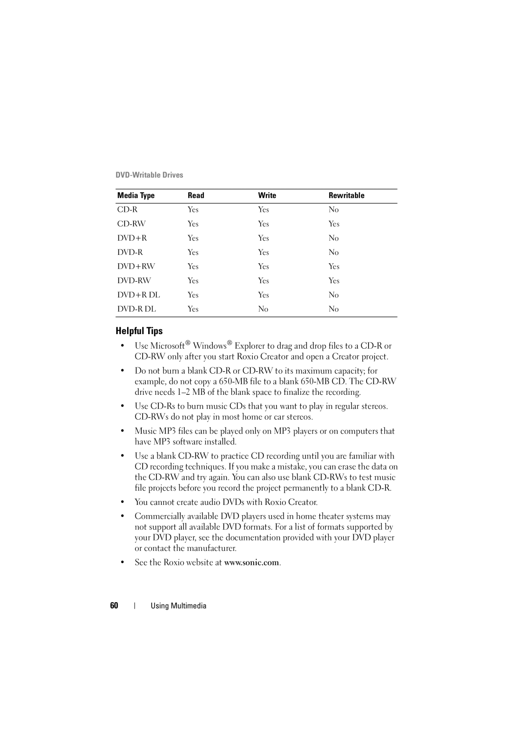 Dell RT722, PP22L owner manual Helpful Tips, DVD-Writable Drives 