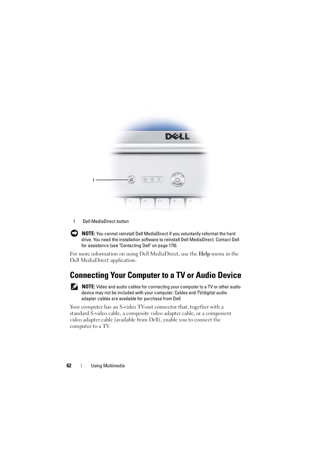 Dell RT722, PP22L owner manual Connecting Your Computer to a TV or Audio Device 