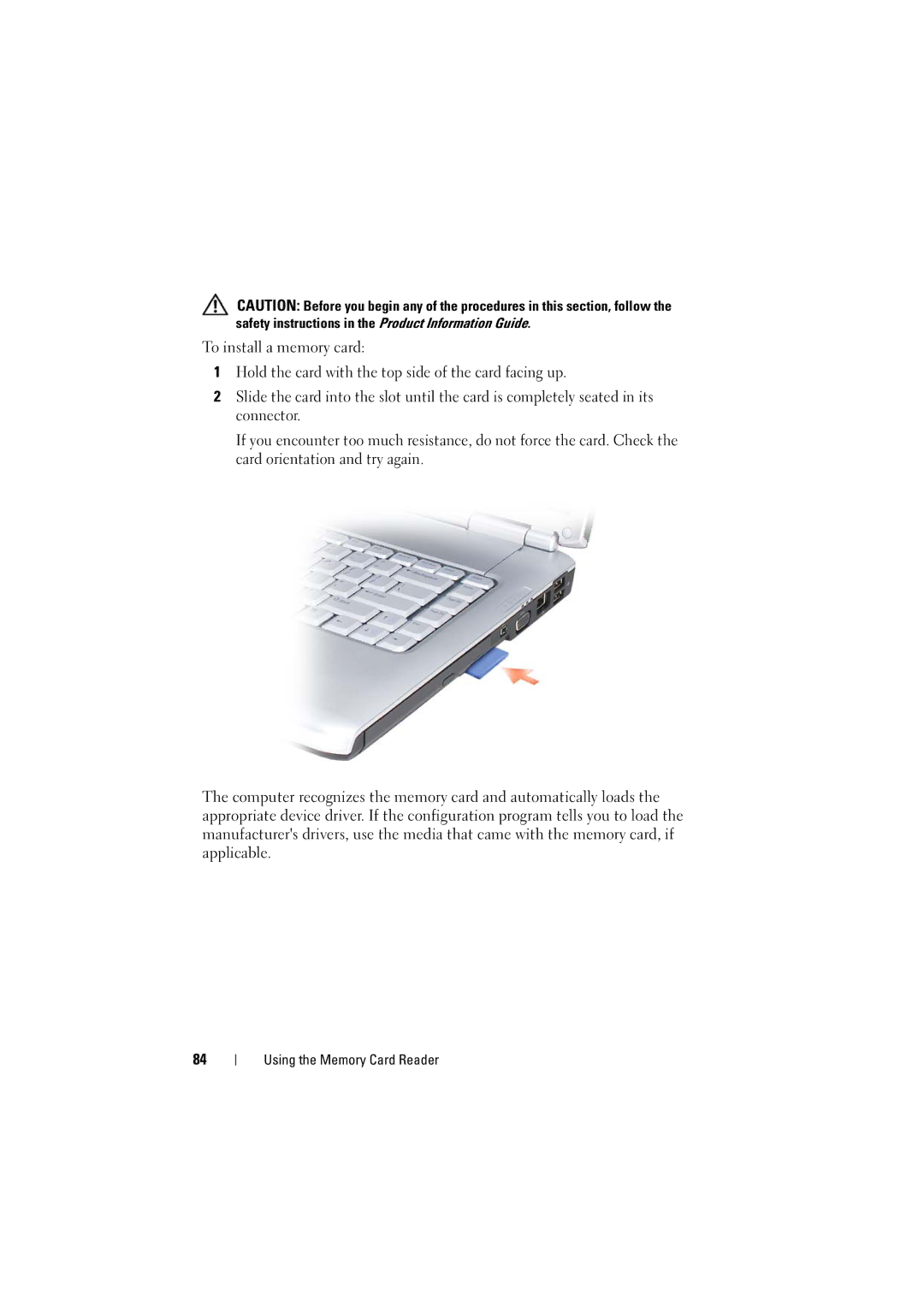 Dell RT722, PP22L owner manual To install a memory card 