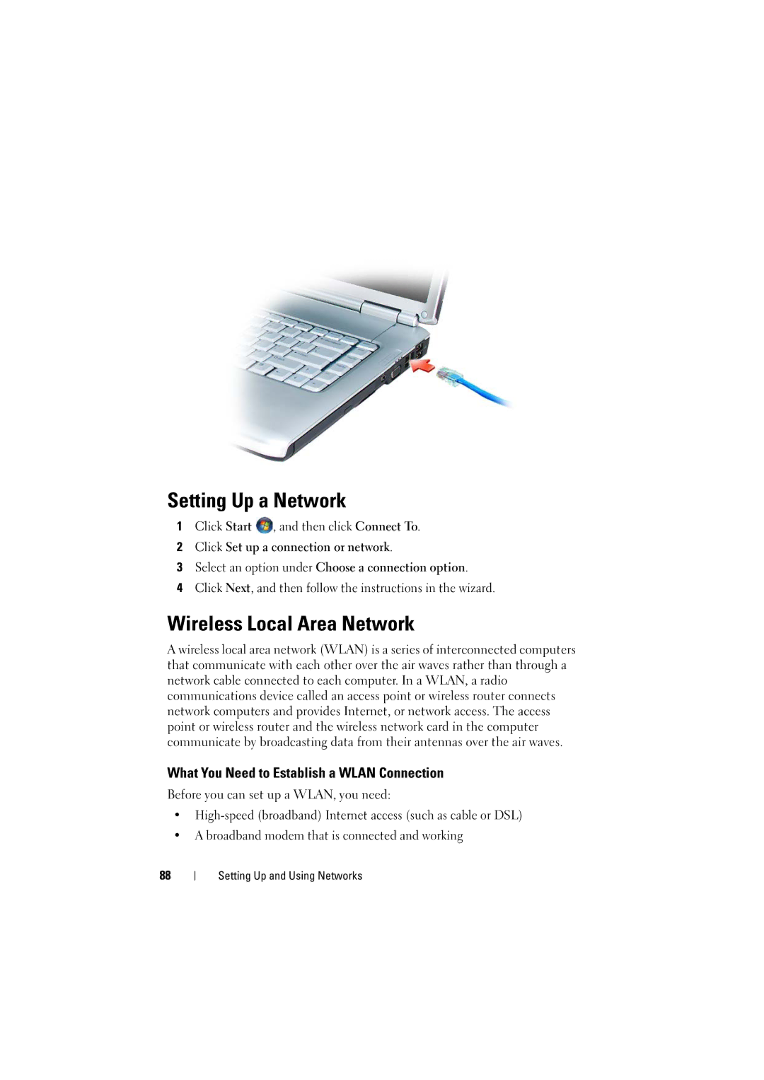 Dell RT722, PP22L Setting Up a Network, Wireless Local Area Network, What You Need to Establish a Wlan Connection 