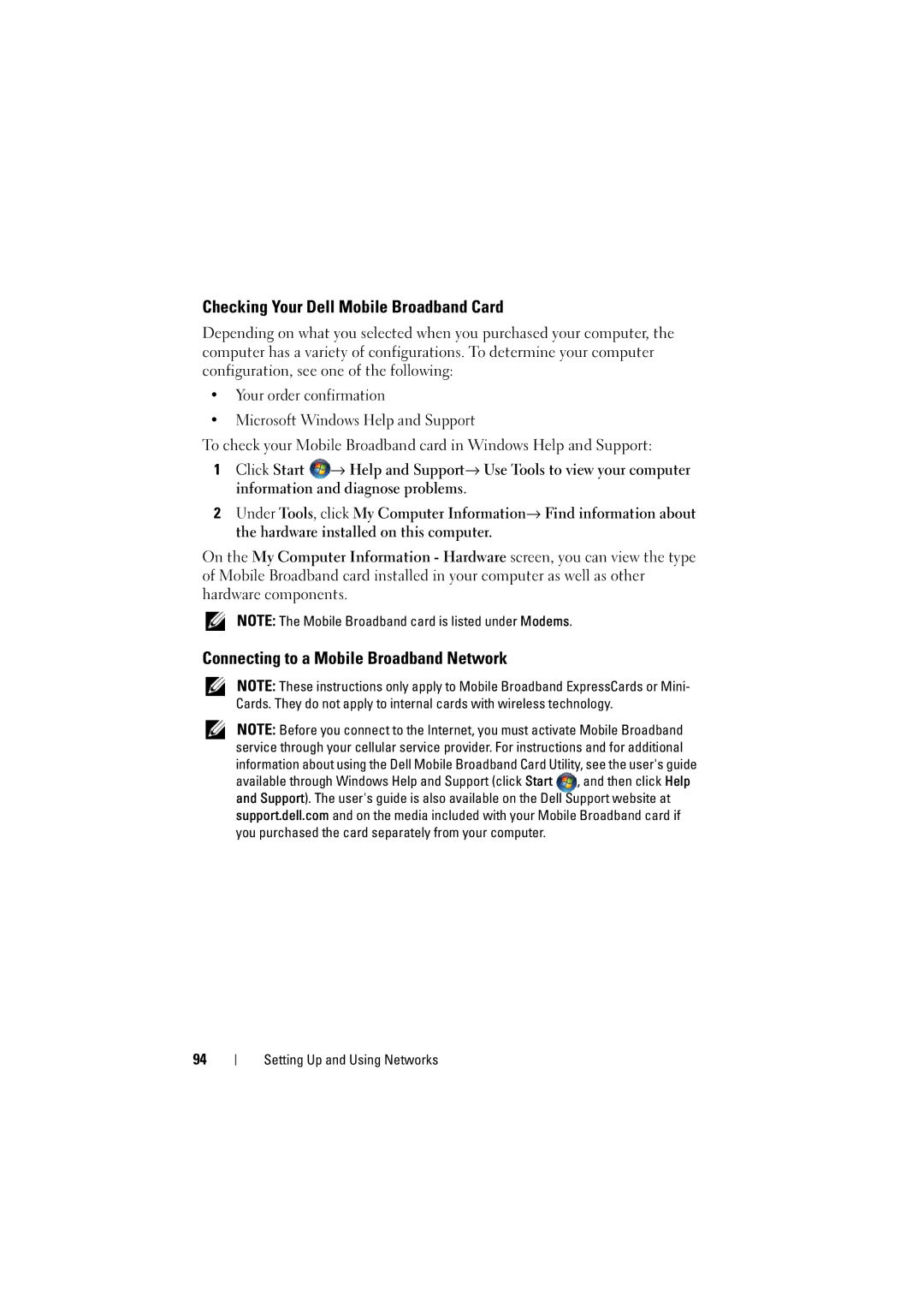 Dell RT722, PP22L owner manual Checking Your Dell Mobile Broadband Card, Connecting to a Mobile Broadband Network 