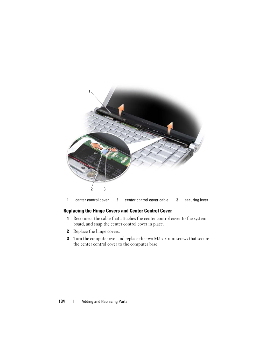 Dell RW491 owner manual Replacing the Hinge Covers and Center Control Cover 