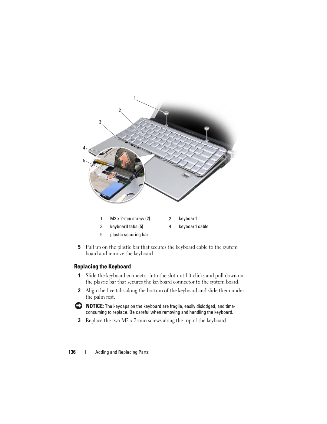 Dell RW491 owner manual Replacing the Keyboard 